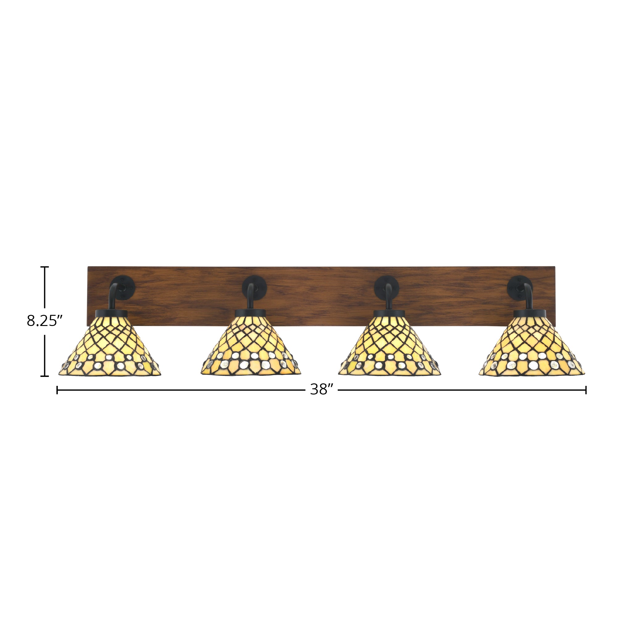 Oxbridge Four Light Bath Bar in Matte Black & Painted Wood-look Metal with 7" Starlight Art Glass Shade