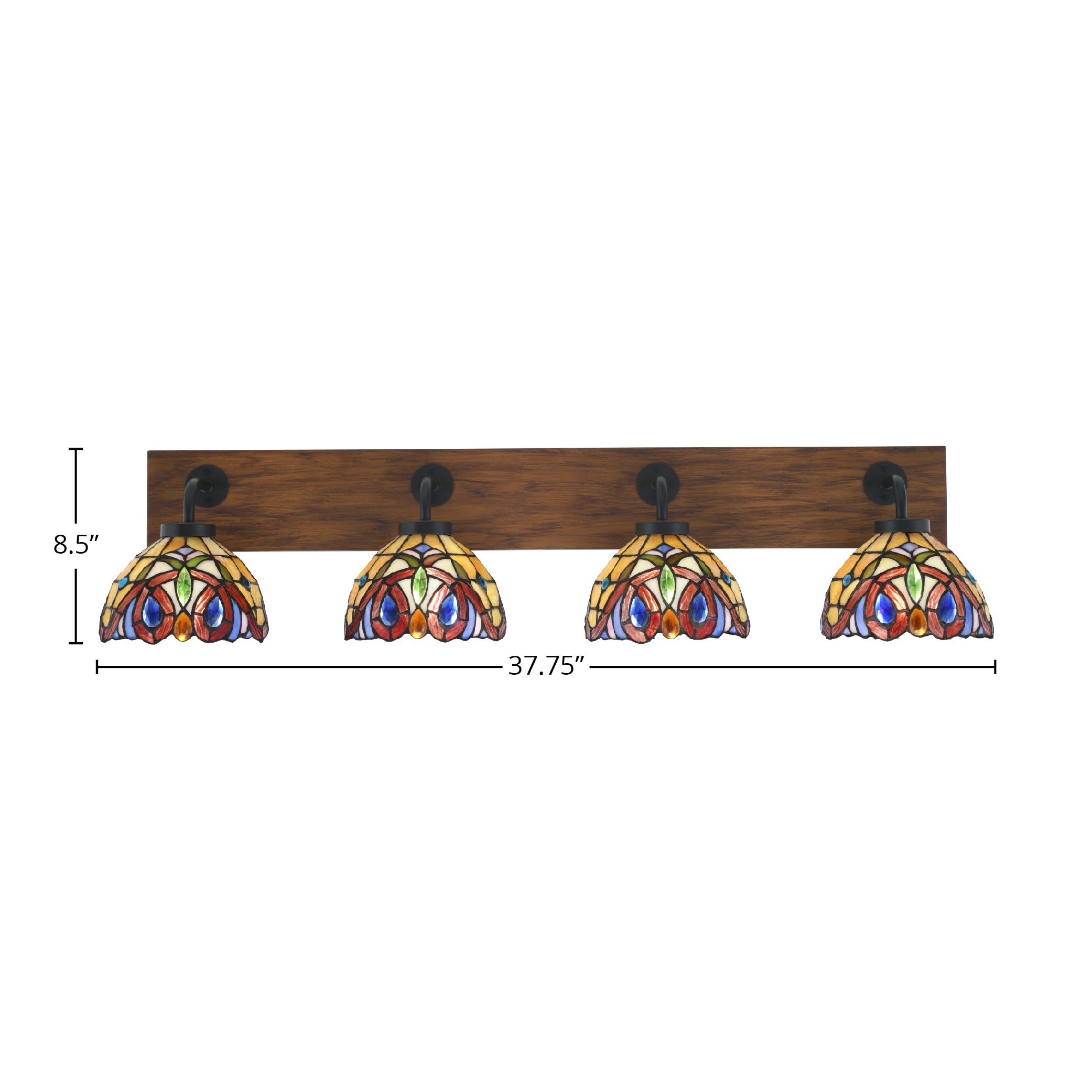 Oxbridge Four Light Bath Bar in Matte Black & Painted Wood-look Metal with 7" Lynx Art Glass Shade