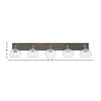 Oxbridge Five Light Bath Bar in Graphite & Painted Distressed Wood-look Metal with 7" Clear Bubble Shade