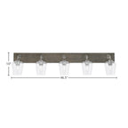 Oxbridge Five Light Bath Bar in Graphite & Painted Distressed Wood-look Metal with 5" Clear Bubble Shade