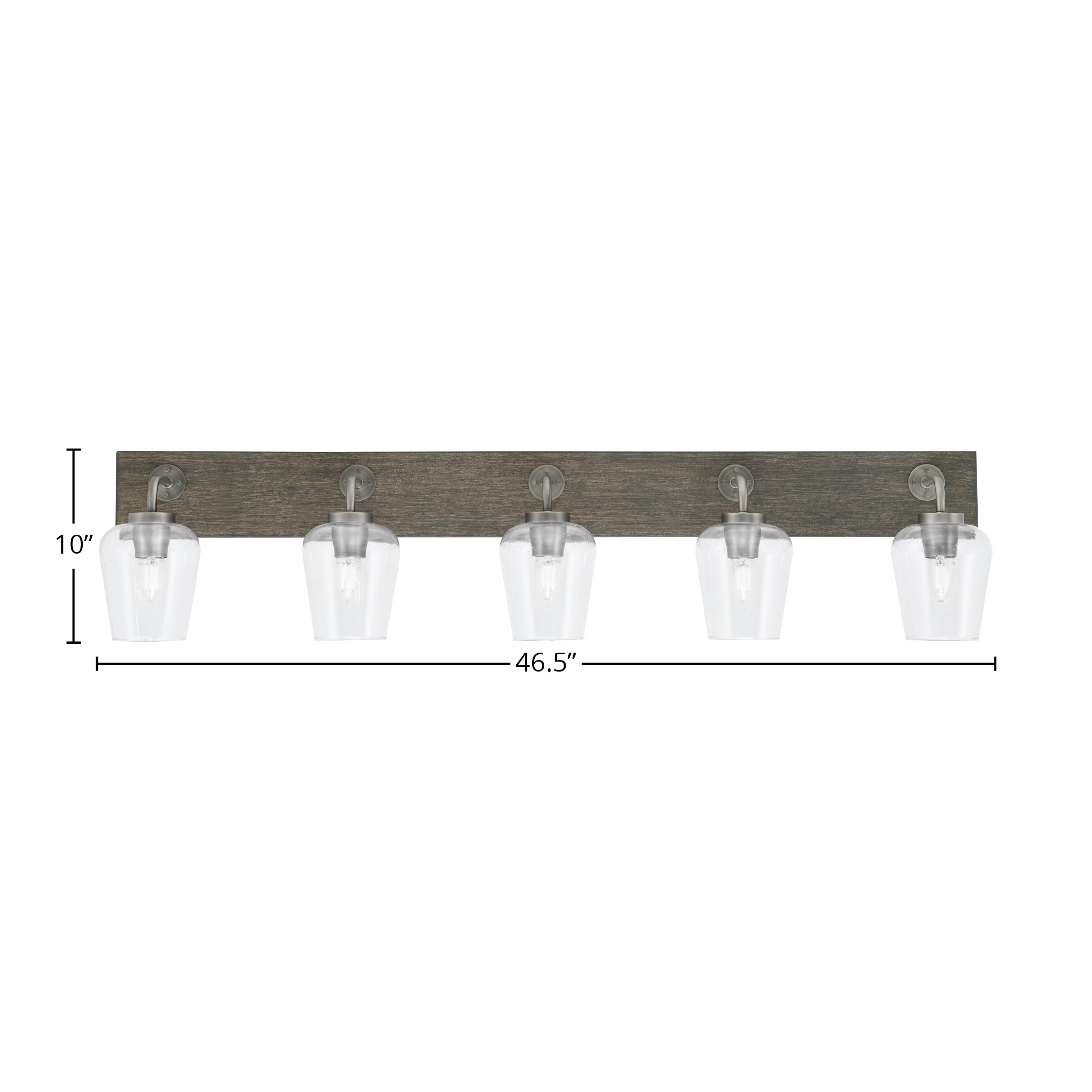 Oxbridge Five Light Bath Bar in Graphite & Painted Distressed Wood-look Metal with 5" Clear Bubble Shade