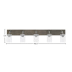 Oxbridge Five Light Bath Bar in Graphite & Painted Distressed Wood-look Metal with 4" Clear Bubble Shade
