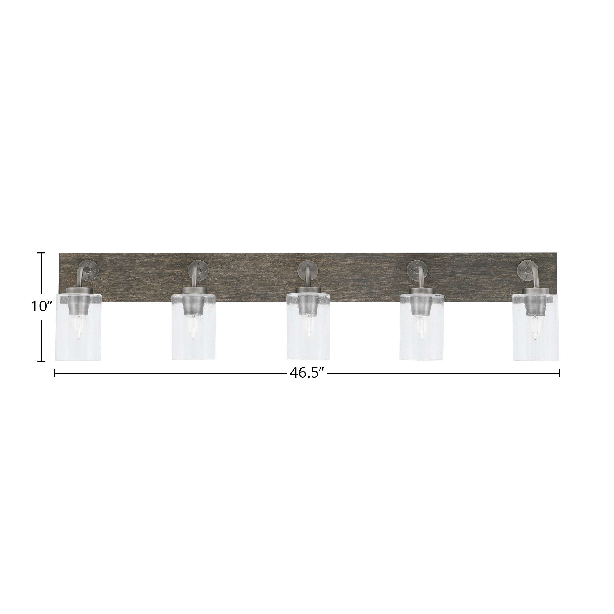 Oxbridge Five Light Bath Bar in Graphite & Painted Distressed Wood-look Metal with 4" Clear Bubble Shade