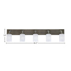 Oxbridge Five Light Bath Bar in Graphite & Painted Distressed Wood-look Metal with 4" White Marble Shade