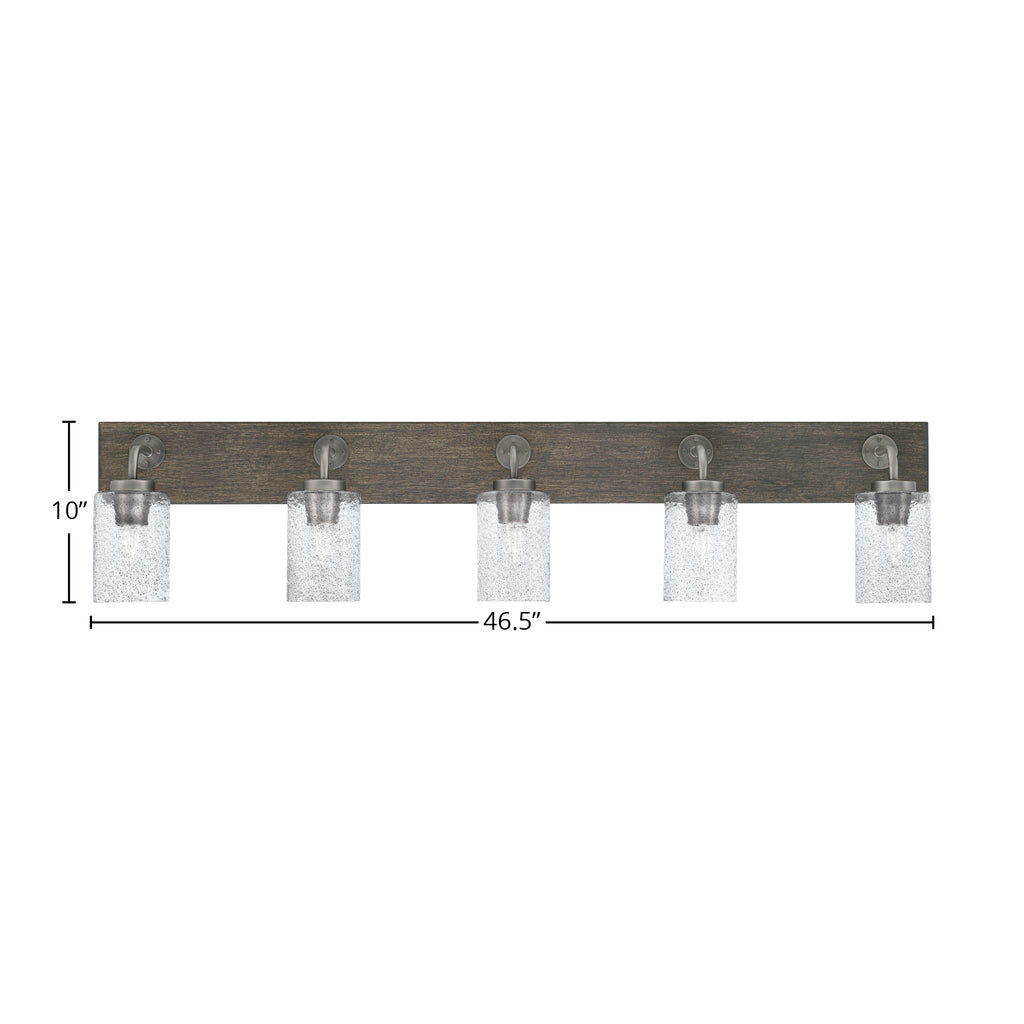 Oxbridge Five Light Bath Bar in Graphite & Painted Distressed Wood-look Metal with 4" Smoke Bubble Shade