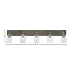 Oxbridge Five Light Bath Bar in Graphite & Painted Distressed Wood-look Metal with 4" Smoke Bubble Shade