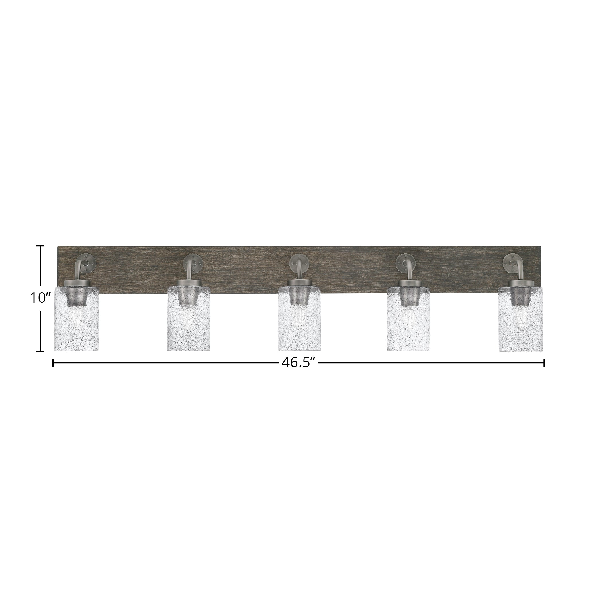 Oxbridge Five Light Bath Bar in Graphite & Painted Distressed Wood-look Metal with 4" Smoke Bubble Shade