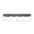 Oxbridge Five Light Bath Bar in Graphite & Painted Distressed Wood-look Metal with 4" White Muslin Shade