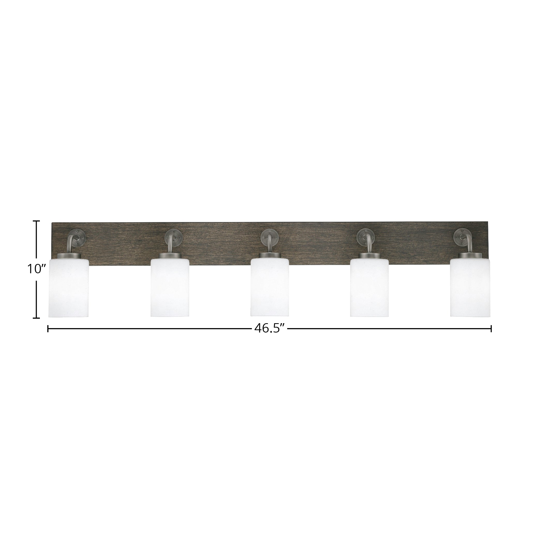 Oxbridge Five Light Bath Bar in Graphite & Painted Distressed Wood-look Metal with 4" White Muslin Shade