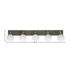Oxbridge Five Light Bath Bar in Graphite & Painted Distressed Wood-look Metal with 5.75" White Marble Shade