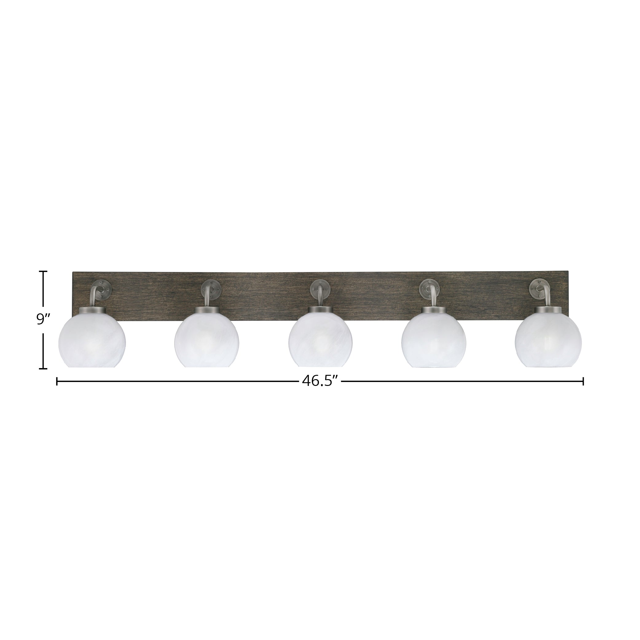 Oxbridge Five Light Bath Bar in Graphite & Painted Distressed Wood-look Metal with 5.75" White Marble Shade