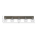 Oxbridge Five Light Bath Bar in Graphite & Painted Distressed Wood-look Metal with 5.75" Smoke Bubble Shade