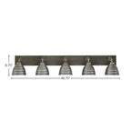 Oxbridge Five Light Bath Bar in Graphite & Painted Distressed Wood-look Metal with 6" Graphite Beehive Metal Shade Shade