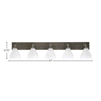 Oxbridge Five Light Bath Bar in Graphite & Painted Distressed Wood-look Metal with 6.25" White Marble Shade