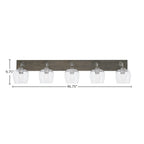 Oxbridge Five Light Bath Bar in Graphite & Painted Distressed Wood-look Metal with 6" Clear Bubble Shade