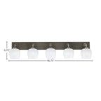 Oxbridge Five Light Bath Bar in Graphite & Painted Distressed Wood-look Metal with 6" White Marble Shade