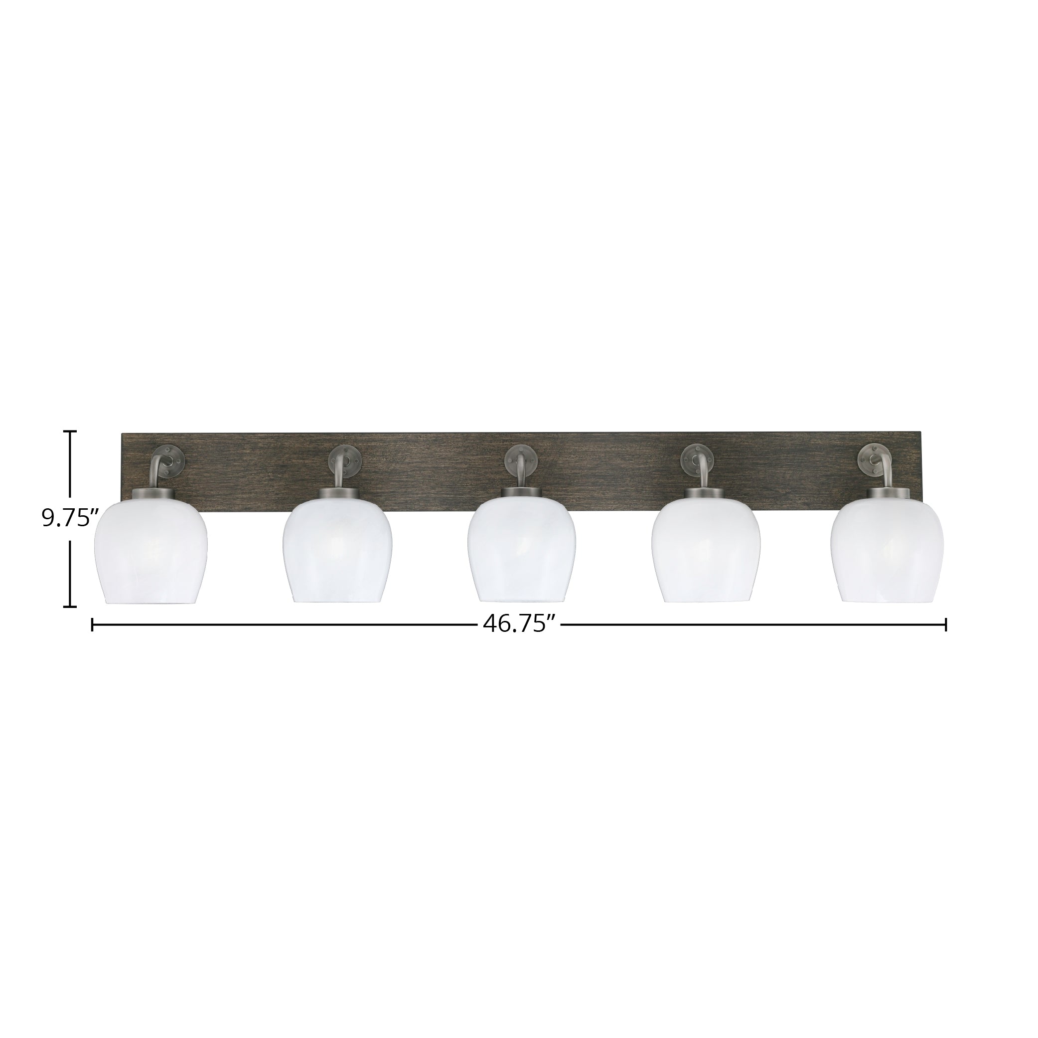 Oxbridge Five Light Bath Bar in Graphite & Painted Distressed Wood-look Metal with 6" White Marble Shade