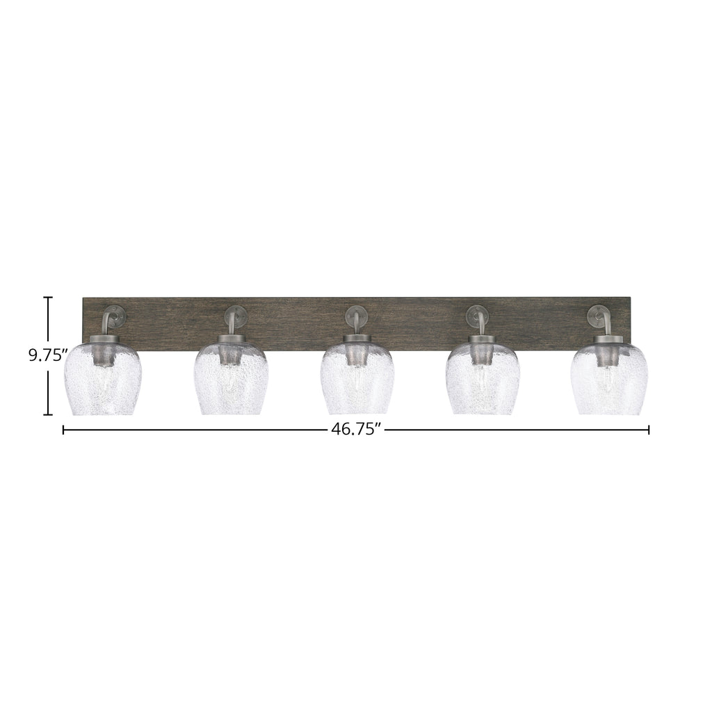 Oxbridge Five Light Bath Bar in Graphite & Painted Distressed Wood-look Metal with 6" Smoke Bubble Shade