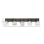 Oxbridge Five Light Bath Bar in Graphite & Painted Distressed Wood-look Metal with 6" Onyx Swirl Shade