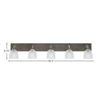 Oxbridge Five Light Bath Bar in Graphite & Painted Distressed Wood-look Metal with 5" Clear Ribbed Shade