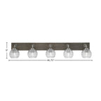 Oxbridge Five Light Bath Bar in Graphite & Painted Distressed Wood-look Metal with 6" Clear Ribbed Shade