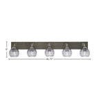 Oxbridge Five Light Bath Bar in Graphite & Painted Distressed Wood-look Metal with 6" Smoke Ribbed Shade