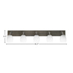 Oxbridge Five Light Bath Bar in Graphite & Painted Distressed Wood-look Metal with 5" White Linen Shade