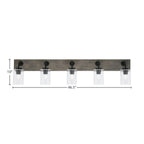 Oxbridge Five Light Bath Bar in Matte Black & Painted Distressed Wood-look Metal with 4" Clear Bubble Shade