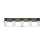 Oxbridge Five Light Bath Bar in Matte Black & Painted Distressed Wood-look Metal with 4" White Marble Shade
