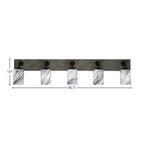 Oxbridge Five Light Bath Bar in Matte Black & Painted Distressed Wood-look Metal with 4" Onyx Swirl Shade