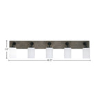 Oxbridge Five Light Bath Bar in Matte Black & Painted Distressed Wood-look Metal with 4" White Muslin Shade