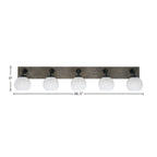 Oxbridge Five Light Bath Bar in Matte Black & Painted Distressed Wood-look Metal with 5.75" White Marble Shade