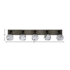 Oxbridge Five Light Bath Bar in Matte Black & Painted Distressed Wood-look Metal with 5.75" Onyx Swirl Shade