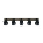 Oxbridge Five Light Bath Bar in Matte Black & Painted Distressed Wood-look Metal with 5" Matte Black Oval Metal Shade Shade