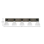 Oxbridge Five Light Bath Bar in Matte Black & Painted Distressed Wood-look Metal with 6.25" White Marble Shade