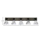 Oxbridge Five Light Bath Bar in Matte Black & Painted Distressed Wood-look Metal with 6.25" Onyx Swirl Shade