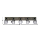 Oxbridge Five Light Bath Bar in Matte Black & Painted Distressed Wood-look Metal with 6" Smoke Ribbed Shade
