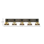 Oxbridge Five Light Bath Bar in Matte Black & Painted Distressed Wood-look Metal with 7" Zion Art Glass Shade