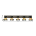 Oxbridge Five Light Bath Bar in Matte Black & Painted Distressed Wood-look Metal with 7" Diamond Peak Art Glass Shade