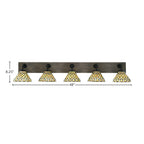 Oxbridge Five Light Bath Bar in Matte Black & Painted Distressed Wood-look Metal with 7" Starlight Art Glass Shade