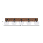 Oxbridge Five Light Bath Bar in Matte Black & Painted Wood-look Metal with 7" Clear Bubble Shade