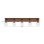 Oxbridge Five Light Bath Bar in Matte Black & Painted Wood-look Metal with 5" Clear Bubble Shade