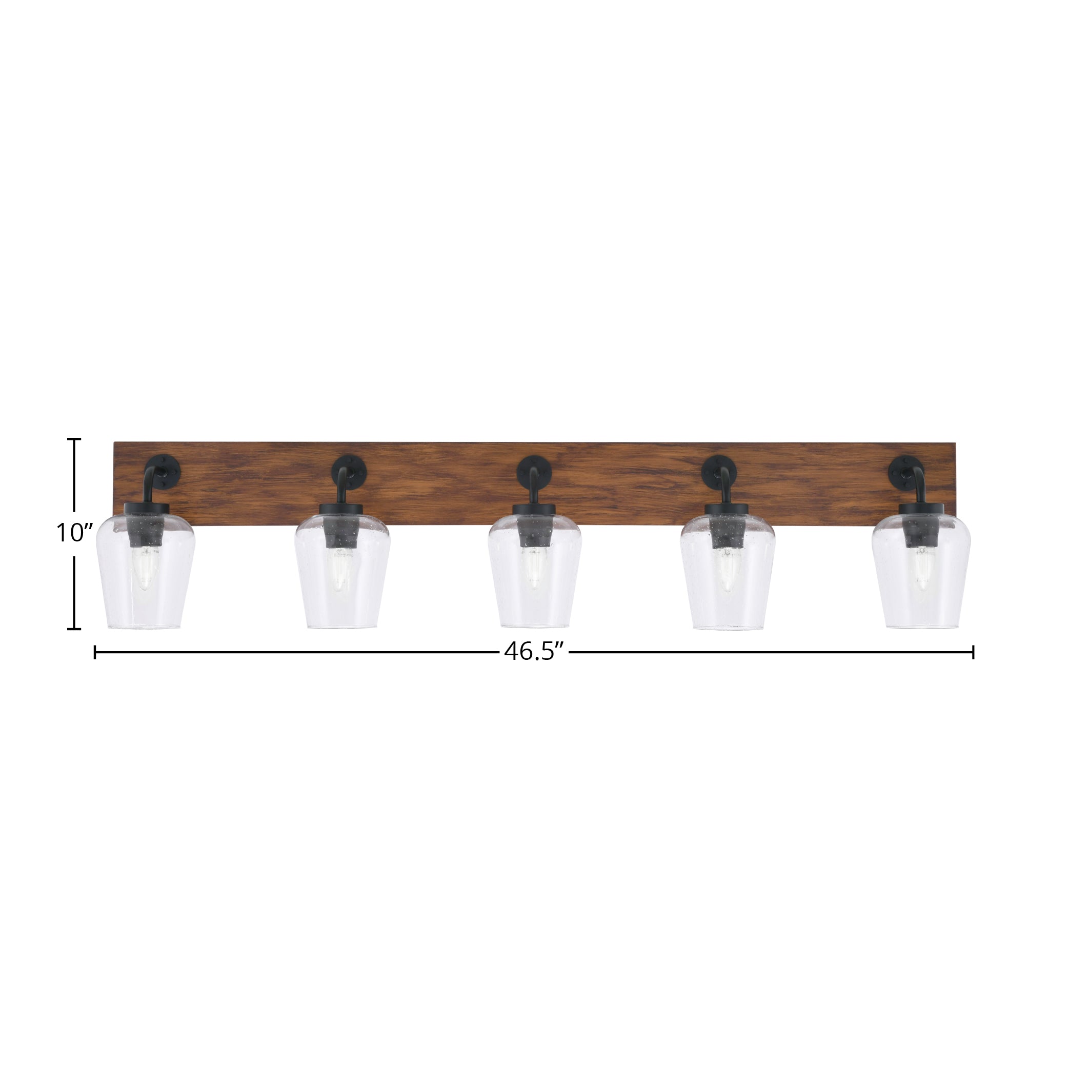 Oxbridge Five Light Bath Bar in Matte Black & Painted Wood-look Metal with 5" Clear Bubble Shade