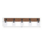 Oxbridge Five Light Bath Bar in Matte Black & Painted Wood-look Metal with 4" Clear Bubble Shade