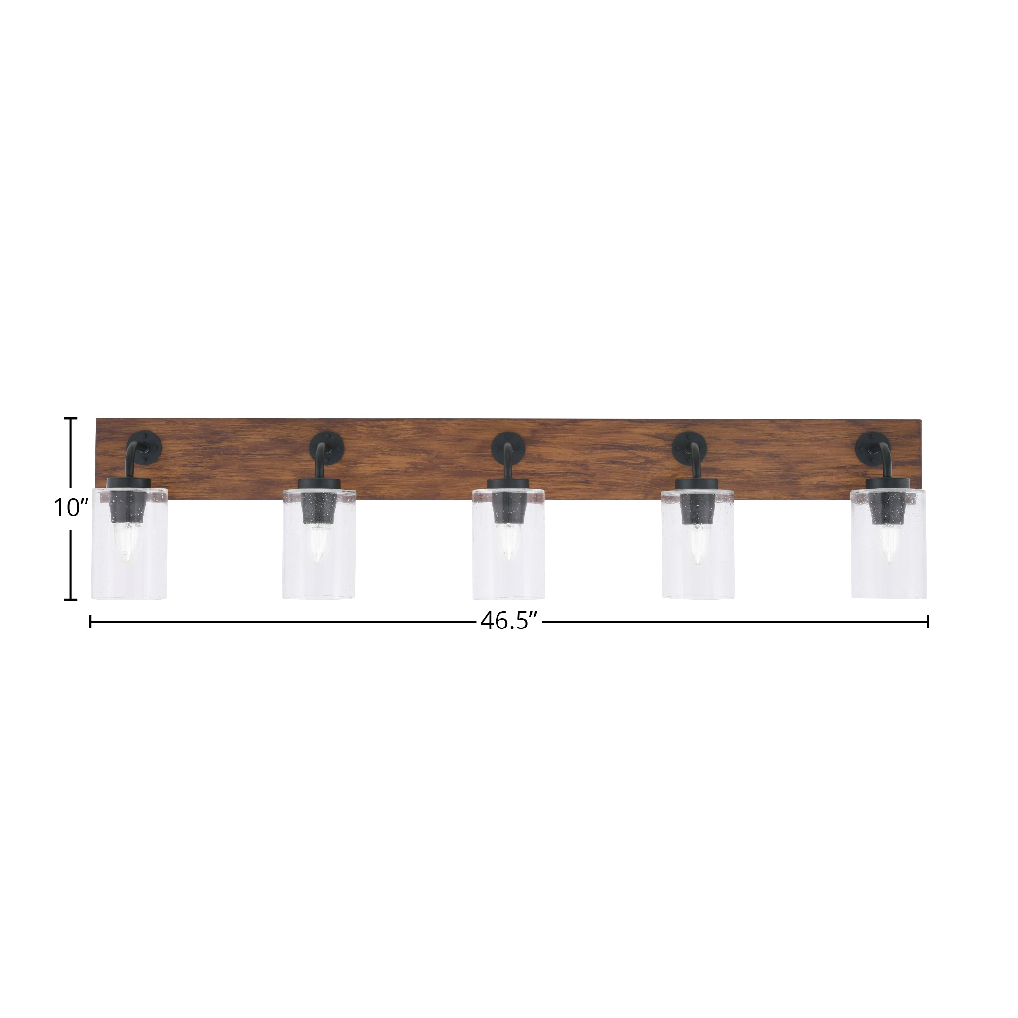 Oxbridge Five Light Bath Bar in Matte Black & Painted Wood-look Metal with 4" Clear Bubble Shade