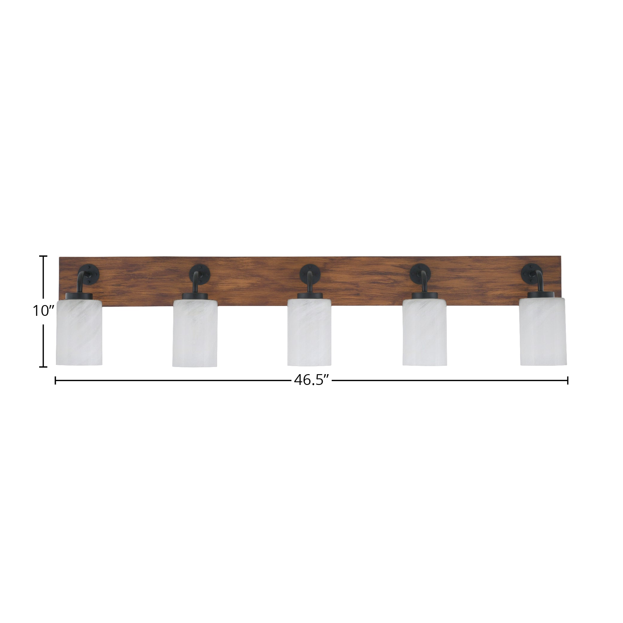Oxbridge Five Light Bath Bar in Matte Black & Painted Wood-look Metal with 4" White Marble Shade