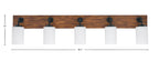 Oxbridge Five Light Bath Bar in Matte Black & Painted Wood-look Metal with 4" White Muslin Shade