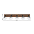 Oxbridge Five Light Bath Bar in Matte Black & Painted Wood-look Metal with 5.75" Clear Bubble Shade