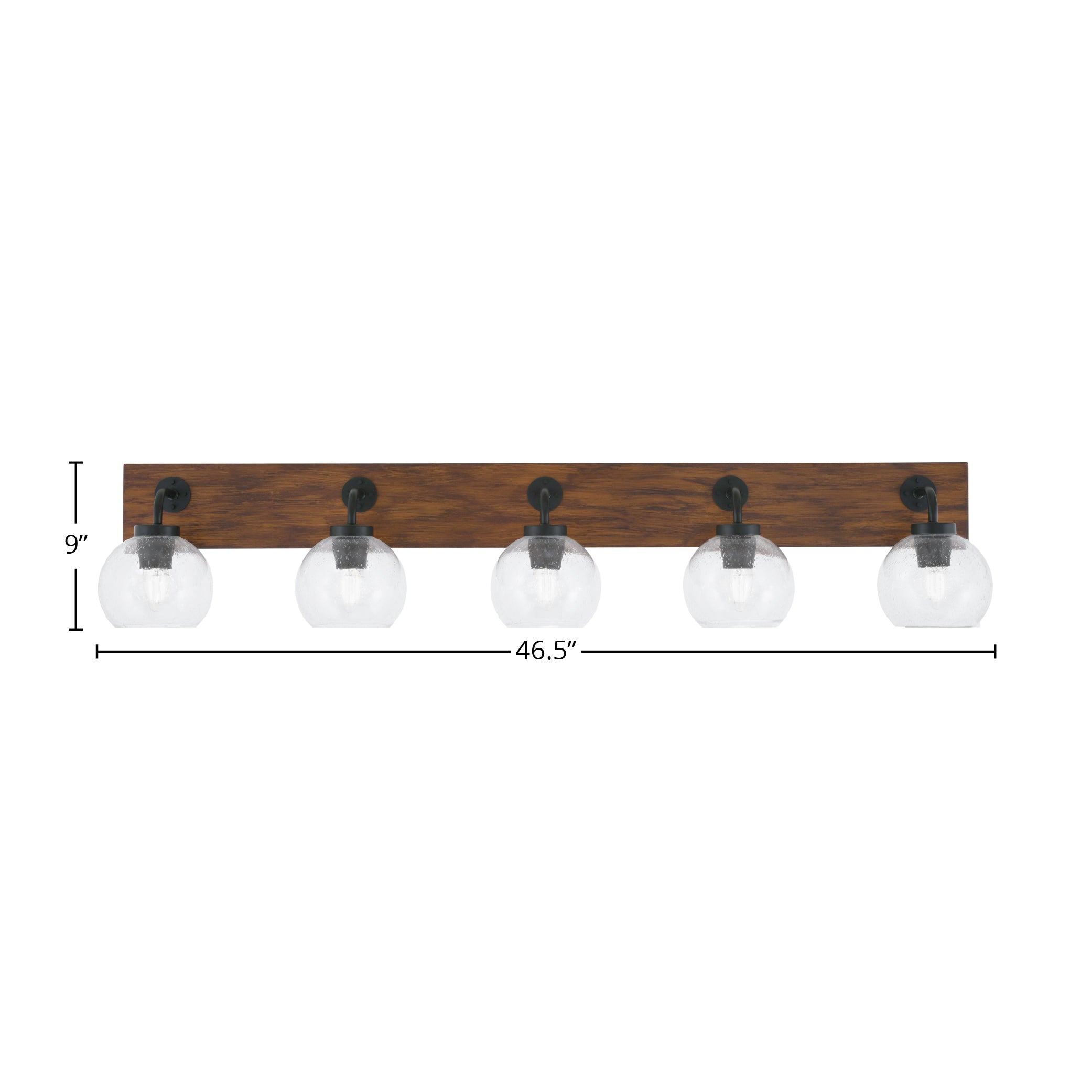 Oxbridge Five Light Bath Bar in Matte Black & Painted Wood-look Metal with 5.75" Clear Bubble Shade
