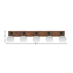 Oxbridge Five Light Bath Bar in Matte Black & Painted Wood-look Metal with 5.75" White Marble Shade